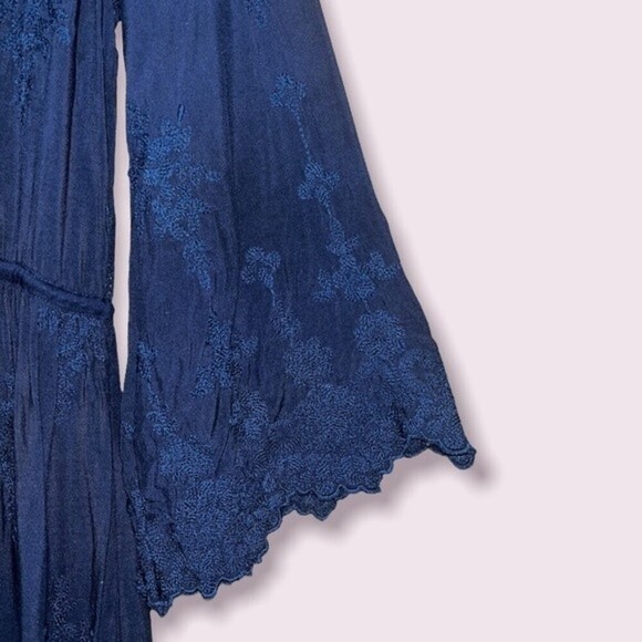 Jade by Johnny Was Sapphire Blue Maxi Dress Embroidered Button Womens Size Small - Picture 4 of 11